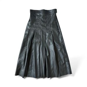 NWTs H&M Black Faux Leather Pleated Midi Skirt 2 (0/00)